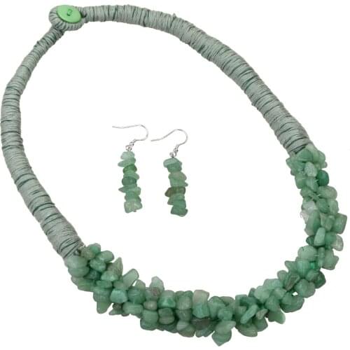 YACQ Aventurine 925 Sterling Silver Wide Choker Necklace Dangle Drop Earrings Jewelry Set Gifts for Women Mom Teen Girl