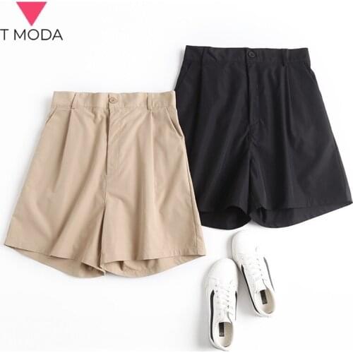 T MODA 2021 Spring Summer Women Fashion Casual Shorts Clothes Female Khaki Elastic Wide Leg Bottoms Korean Chic Short Pants