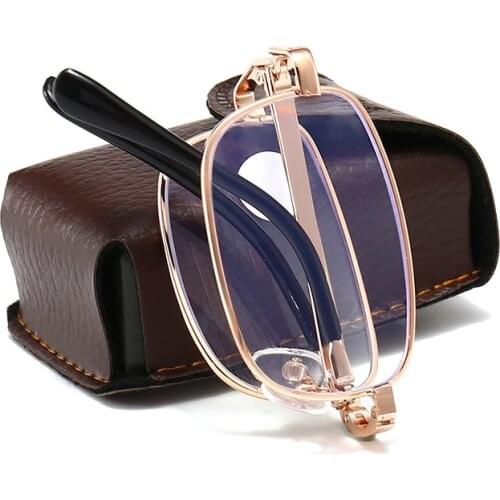 Folding Reading Glasses Men and Women Metal Hyperopia Foldable Glasses Computer Anti-blue Glasses Diopter +100 To +400