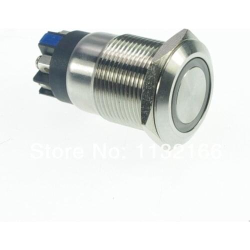LED Color White 19mm Stainless Steel Ring illuminated Momentary Push Button Switch 1NO 1NC Screw Terminal Waterproof