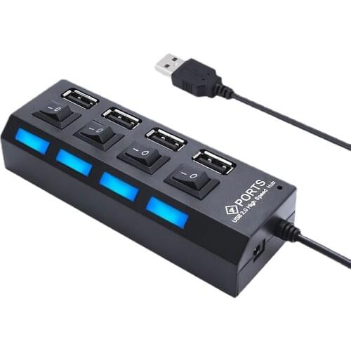 Usb Hub 2.0 High Speed 4 Usb Port Splitter Adapter On/Off Switch 480 Mbps Hab for PC / Laptop / Mouse Receiver