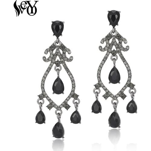 VEYO Vintage Big Black Crystal Flower Drop Earring for Women New Fashion Rhinestones Earrings Gift Statement Jewelry Wholesale