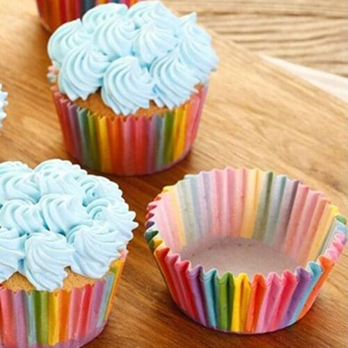 100Pcs Rainbow Color Cupcake Liner Paper Cup Muffin Cakes Stand Paper Box Baking Tools For Cakes Kitchen Accessories