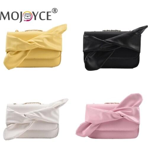 Vintage Bowknot Underarm Bag PU Leather Pearl Chain Underarm Shoulder Handbags Casual Ladies Solid Color Small Flap Purse