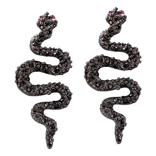 Punk Long Black Snake Earrings for Women Jewelry European Personality Ear Stud Handmade Crystal Womens Stud Earings Gift E242