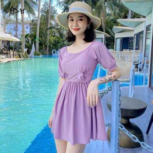 Womens Swimwear 2021 One-piece Swimsuit with Skirt Sleeves Bow-knot Two Piece Summer Bathing Suit Beach Wear Women Swim Bikini