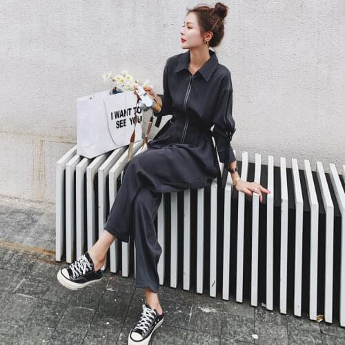 Women 2021 Spring Autumn Vintage Romper Long Cargo Pants Female Long Sleeve Jumpsuit Ladies Fashion Solid Casual Overalls G05