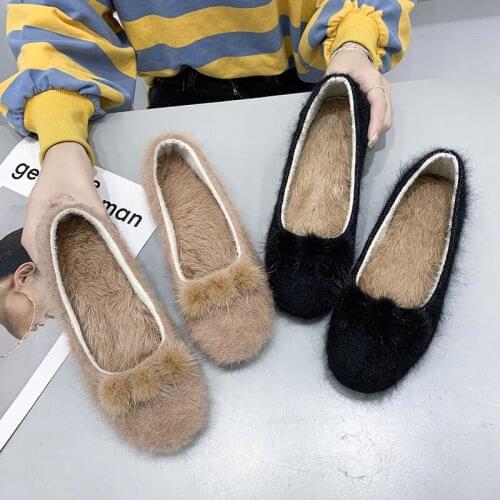 Winter Women Plush Slip on Flat Shoes Woman Flats Warm Loafer Casual Shoes Large Size Velvet Beanie Shoes Zapatos Mujer W24-08