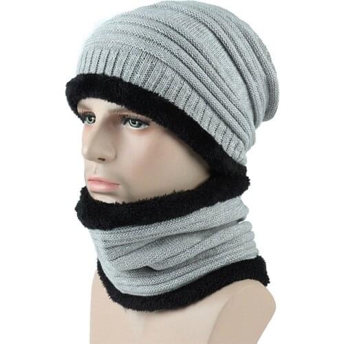 Winter Men Hat Scarf Blend Color Chemo Hats Women Fold Cap New Warm Ladies Knitted Beanie Velvet Wrap Casual Hip-Hop Skullies