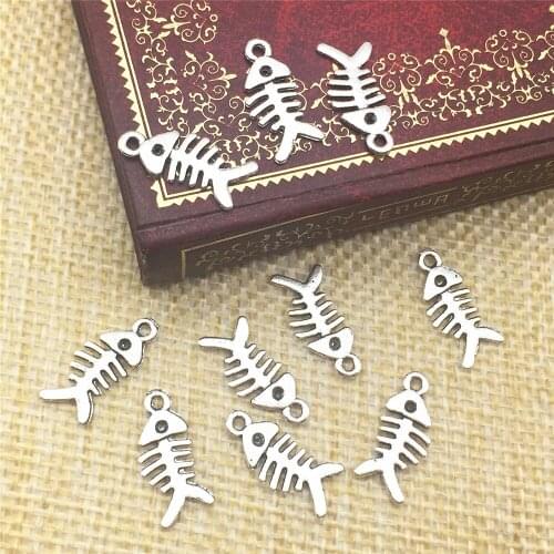 10Pcs 7*16mm Fishbone Shape Pendant Zinc Alloy Fish Bone Charm Diy Jewelry Making Findings