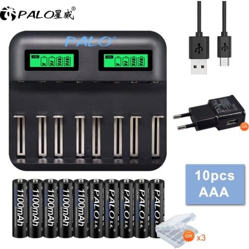 100% Original 1.2v nimh aaa1100mah rechargeable battery with LCD Smart Charger for 1.2 v aa aaa C D nimh rechargeable battery