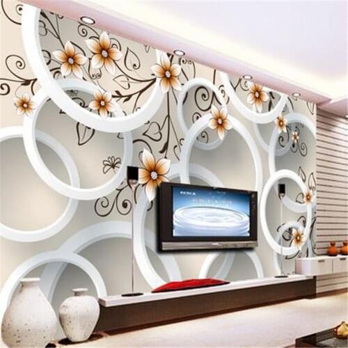 Beibehang 3D TV backdrop circle wallpaper flowers decorated luxury villas seamless mural wallpaper brick wall paper