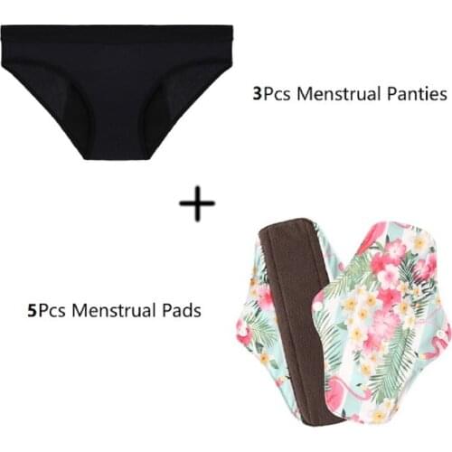 5PCS Panty Liner Cloth Menstrual Pad Mama Sanitary Reusable Soft Washable Charcoal Period Napkins Size M with 3pcs Panties