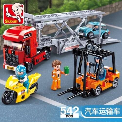 542PCS SLuban Building Blocks 0880 Car Transporter Forklift Assembly Model Assembly and Assembly Toy Gifts