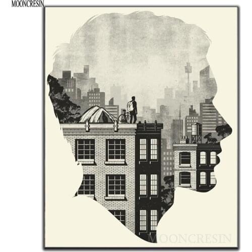 5D Diy Diamond Painting Cross Stitch Man Standing On The Roof Needlework Diamond Embroidery Full Round Mosaic Decoration Resin