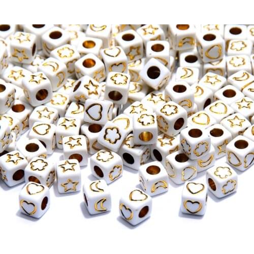 White Square Mixed Star/Heart/Moon Acrylic Beads 6x6mm Letter Spacer Beads For Jewelry Making Diy Necklace Bracelet Accessories