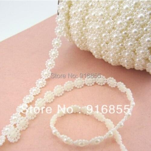 Free Shipping 25m/roll Exquisite sunflower shape flatback imitation ABS pearl beads chain for DIY decoration