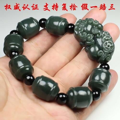 19*16mm Bead Nature Bottle Green jade Pi Xiu Beast bangle Amulet Bead bracelet Bring riches