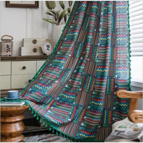 Colorful Geometric Window Curtains Semi-Blackout For Living Room Sheer Curtains Tassels Bay Door Window Drapes Bohemian X-JD1099