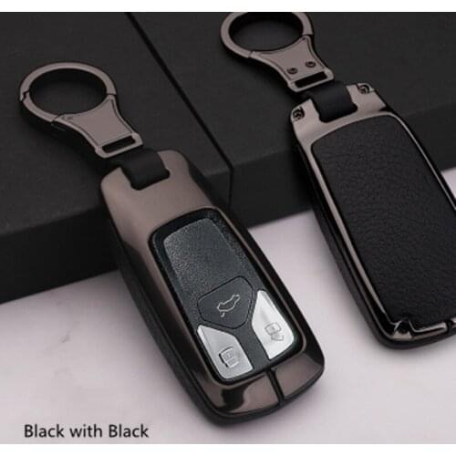 Alloy Leather Remote Car Key Case key holder For Audi A4 A4L 8S 2017 2016 Allroad B9 Q5 Q7 TT TTS Protector Key Cover Keychain