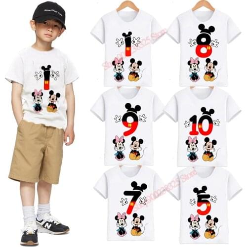 Mickey Birthday Baby Shirt Disney Mouse Number Cotton Infant T Shirt Boy Girl Cartoon Printed Tee Toddler Summer Letter Tops