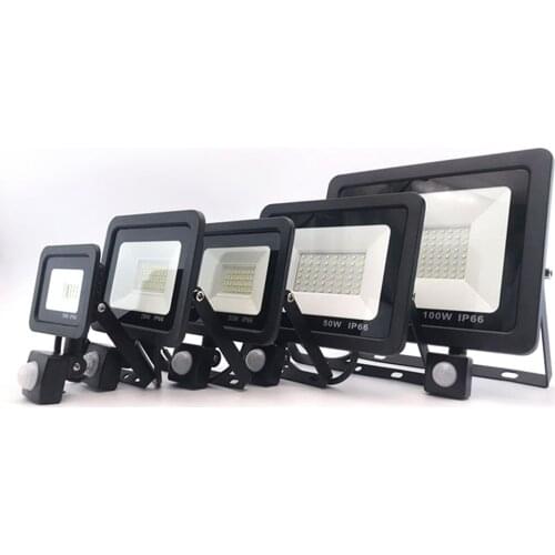 AC175-265V LED Floodlight PIR Motion Sensor Spotlight Waterproof Outdoor Wall Lamp for Garden Security Street Light 30W/50W/100W