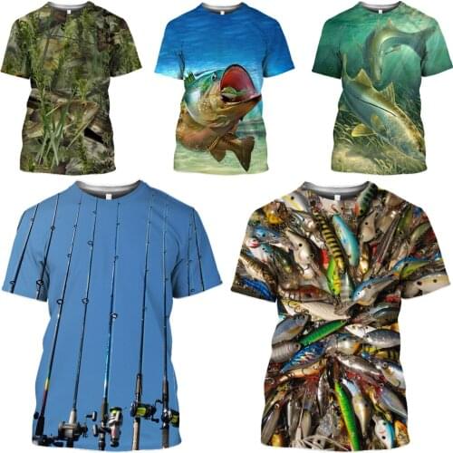 HOXIXIB Men Tshirt Fun 3D Printing Animal Largemouth Bass Short Sleeve Tops Fishing T Shirt Women Bait Tees Fish Hook Sportswear