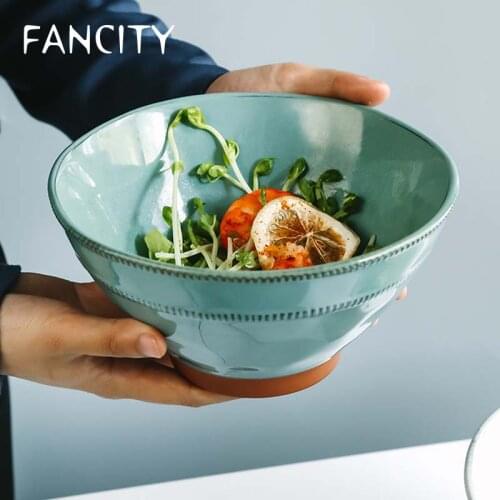 FANCITY Restaurant personality special shaped bowl Japanese style large bowl single ceramic soup bowl creative large soup noodle
