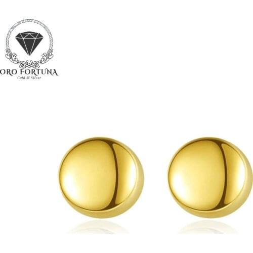 14k Gold Round Solid Stud Earrings for Women