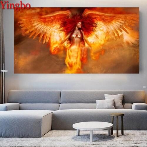 Flame Angel Diy Diamond Painting Large Size 5D Full Square/ Round Cartoon Girl Picture Diamond Crystal Cross Stitch Mosaic