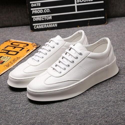 Korean style mens leisure original leather shoes lace-up flats platform shoe breathable streetwear sneakers chaussure homme male
