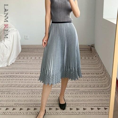 LANMREM Handmade Pleated Skirt Womens High Waist Thin 2021 Summer New Elastic Tassel Vintage Skirts Female Elegant 2D6053