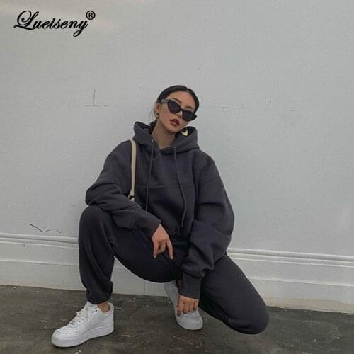 LUEISENY Women Outfits Autumn Winter Womens Tracksuit Oversized Hoodie And Pants Casual Sport Suit two piece set women mujer
