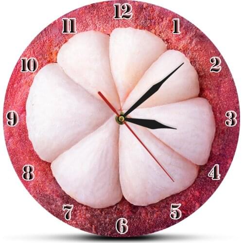 Mangosteen Stylized Exotic Fruit Slice Decorative Clock Fruit Shop Wall Art Decor Modern Colorful Home Decor Time Clock
