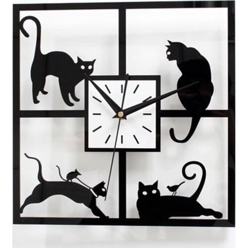 Cartoon Style Cat Pattern Wall Clocks Creative Home Decorative Silent Clocks Acrylic Clocks Room Decor Wall Stickers