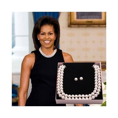 White shell pearl 10mm double layer beads necklace earring set