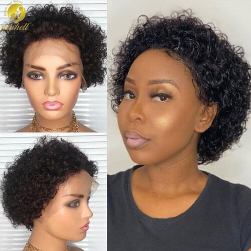 Pixie Cut Bob 13x4x1 Lace Frontal Curly 100% Original Human Hair Remy Short Bouncy Headband Wigs