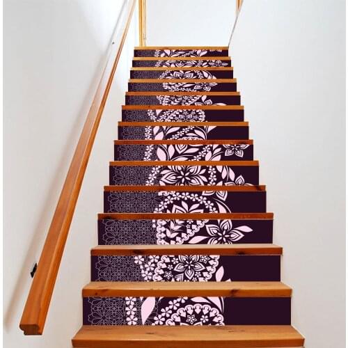 6/13pcs Muslim Style Stairway Stickers Room Stairs Step Floor Decoration Wallpaper Peel & Stick PVC Art Mural Wall Sticker