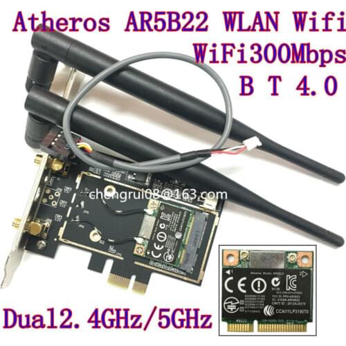Desktop wifi WLAN Atheros AR5B22 300M Wireless Wifi Bluetooth 4.0 PCI-E Card Desktop Adapter 6DB antenna