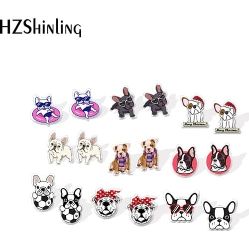 2020 New French Bulldog Stud Earring Funny Dog Acrylic Earrings Resin Epoxy Handmade Jewelry