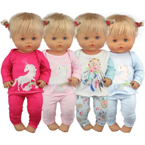 2021 Lovely Multiple styles Clothes Fit 40cm 41cm Doll Nenuco Hermanita Purple Long Sleeves T-shirt Purple Dots Pants With Hat