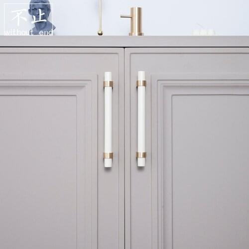 Original Macarone Wood Brass Handle Nordic Light Luxury Simple Wardrobe Cabinet Door Drawer Childrens Room Long Handle