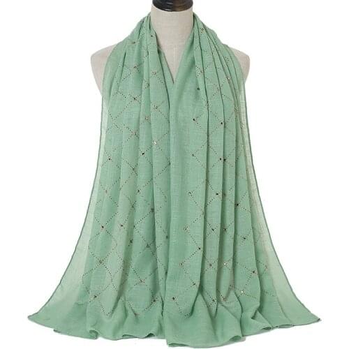 Diamond Cotton Hijab Scarf Muslim Women Plain Headscarf Islamic Head Wrap Malaysia Scarves Foulard Femme Musulman Hijabs Shawl