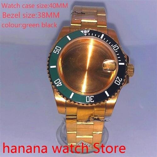 Suitable for NH35 36 Mingzhu2813 Miyata automatic winding 40mm sealed back gold box series, with rotating bezel green black