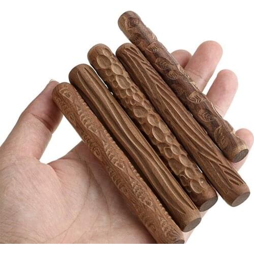 5 Pcs Pottery Tools Wood Hand Rollers for Clay Stamp Pattern Roller Pattern Ceramic Tools Arcilla Polimerica Dab Tool