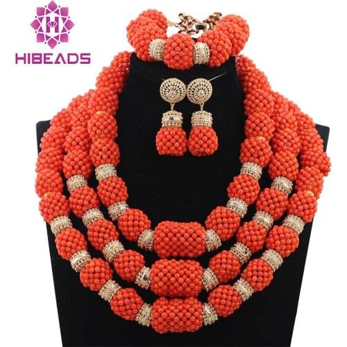 Luxury Handmade Original Coral Beaded Statement Necklace Set African Nigerian Wedding Coral Beads Jewelry Free Shipping CNR757