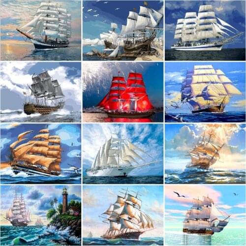 SDOYUNO Paint By Number Boat DIY Pictures By Numbers Landscape Kits Hand Painted Painting Art Drawing On Canvas Gift Home Decor