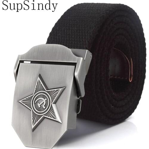 SupSindy Men&Women High Quality 3D Five Rays Star Military Belt Old CCCP Army Belt Patriotic Retired Soldiers Canvas Jeans Belts