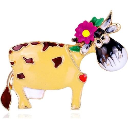 Wear Flower Cattle Brooches Enamel Cow Party Pins High Quality Animal Bull Cattle Brooches Pins Jewelry Gifts for Women Men