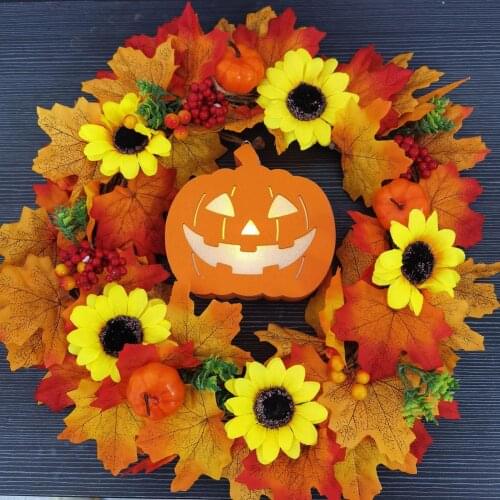 Halloween Wreath Autumn Pumpkin Wreath Door Hanging Pendant Front Door Maple Wreath Decor Christmas Decor 60/55/50/45/40/30cm